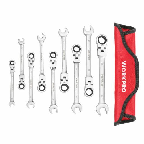

WORKPRO Flex Ratchet Wrench, Combination Wrench with Swivel Head, 8-19mm, 72 Gears, 9-Piece Set, for Assembly, Auto Repair, Maintenance, and DIY, Incl