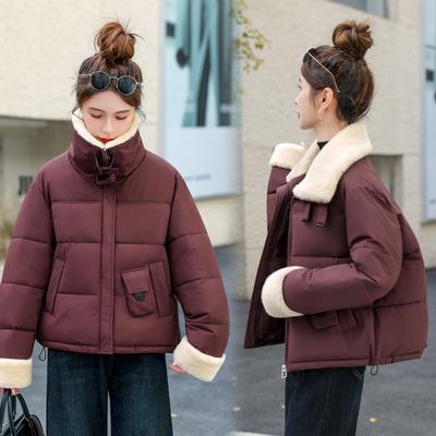 Fashion Small Fragrance Cotton Padded Jacket Women Lamb Wool Lapel Short Down Cotton Jacket Lady Winter Coat Female Outerwear