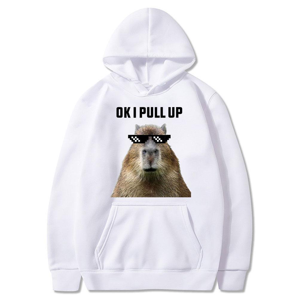 Funny Ok I Pull Up Capybara Print Hoodie Men's Fashion Casual Oversized Hooded Sweatshirts Gothic Pullovers Clothes for Teens