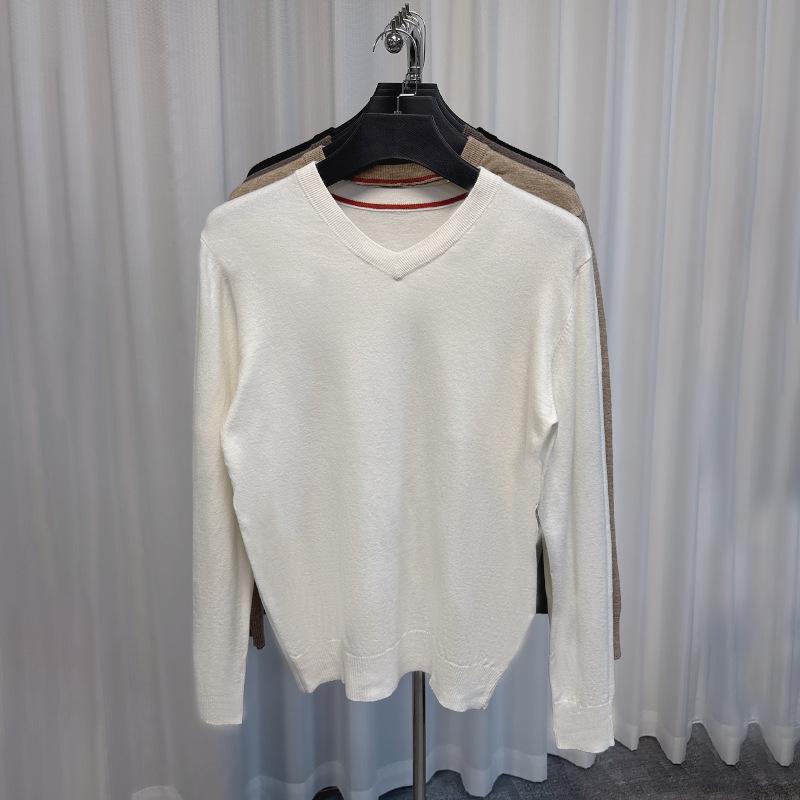 Men's Trendy Solid Color V-Neck Wool Sweater for Autumn/Winter - Base Layer Casual Knit Pullover