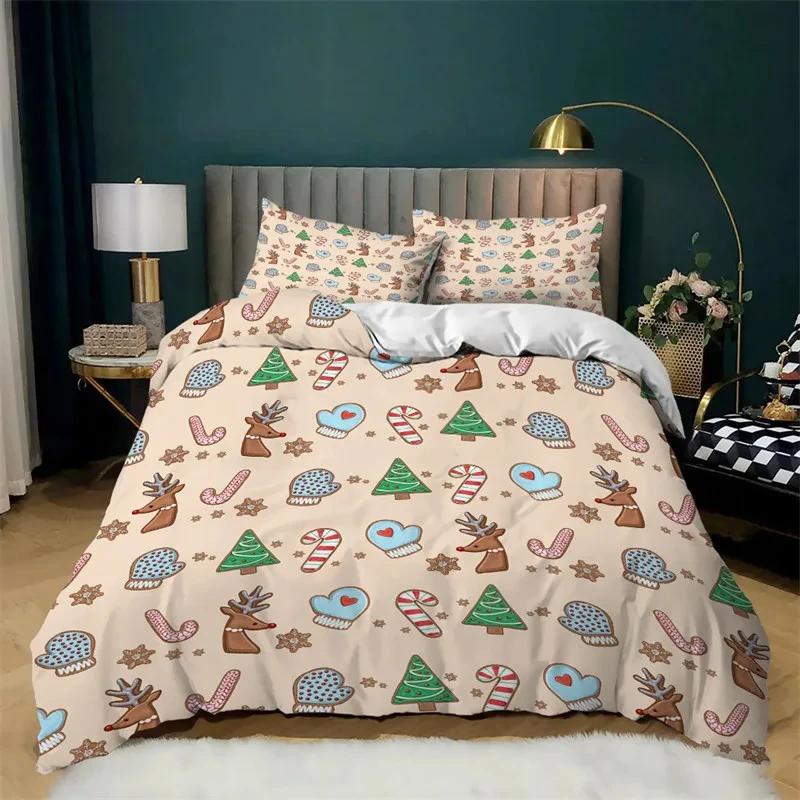Red Christmas Duvet Cover Santa Claus Snowman Twin King Bedding Set Microfiber 2/3Pcs Cartoon Comforter Cover With Pillowcases