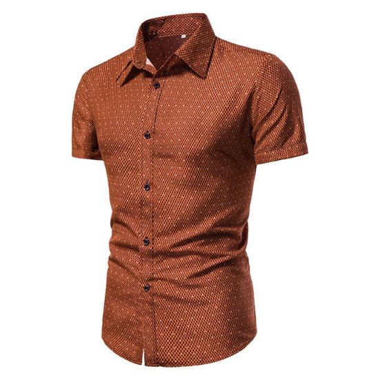 Camicia da Uomo Formale Monopetto Revers Stampa a Pois Camicia Estiva da Lavoro