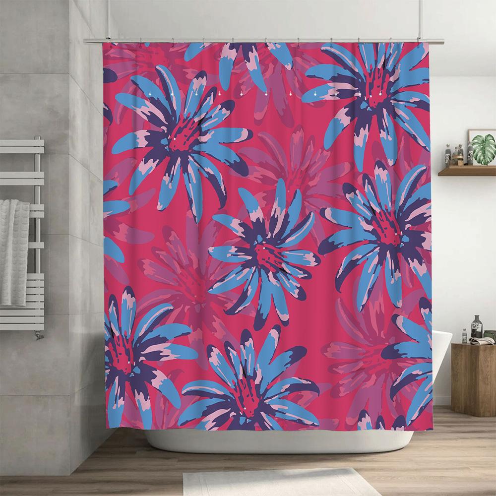 Bright Pink Blue Floral Shower Curtain Bathroom Decor 3D Printed Waterproof Fabric Customizable Size for Home Bathrooms