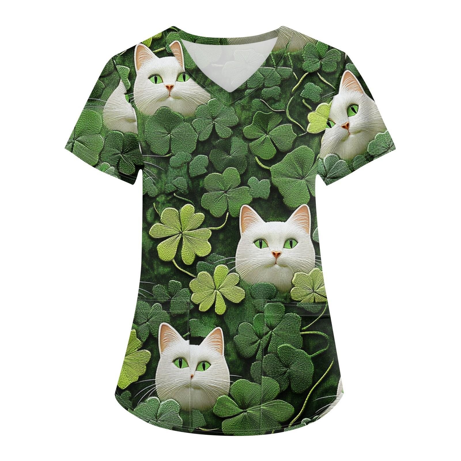 

Женская мода с v-образным вырезом, короткими рукавами и карманами, топы с принтом L армия зеленый