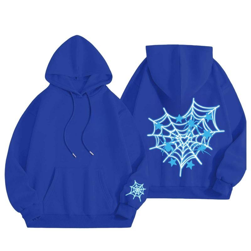 New Pink Blue Spider Web Printed Hoodie Hoodie Men's Women's Versatile Long Sleeve Comfortable Casual Warm Hoodies