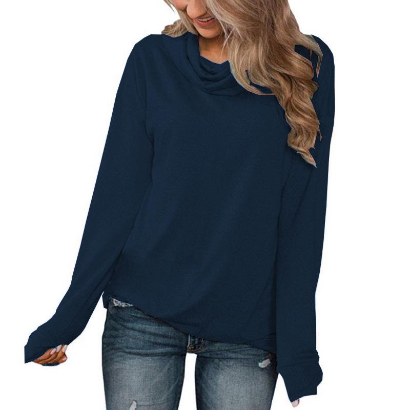 Women's Wear 's New  Autumn Solid Color Pullover Pile Neck Long Sleeve T-Shirt Loose Casual Thin