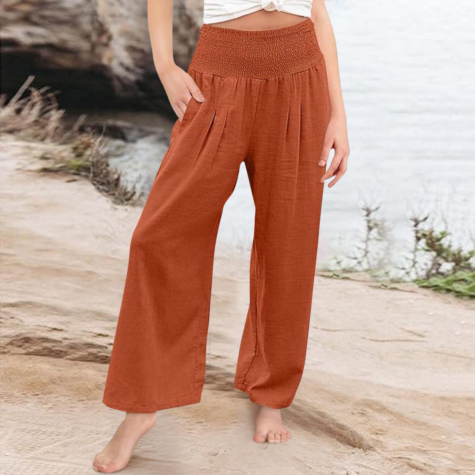 

Детские летние брюки широкого кроя - повседневные брюки из льна и хлопка свободного кроя 150 шафрановый