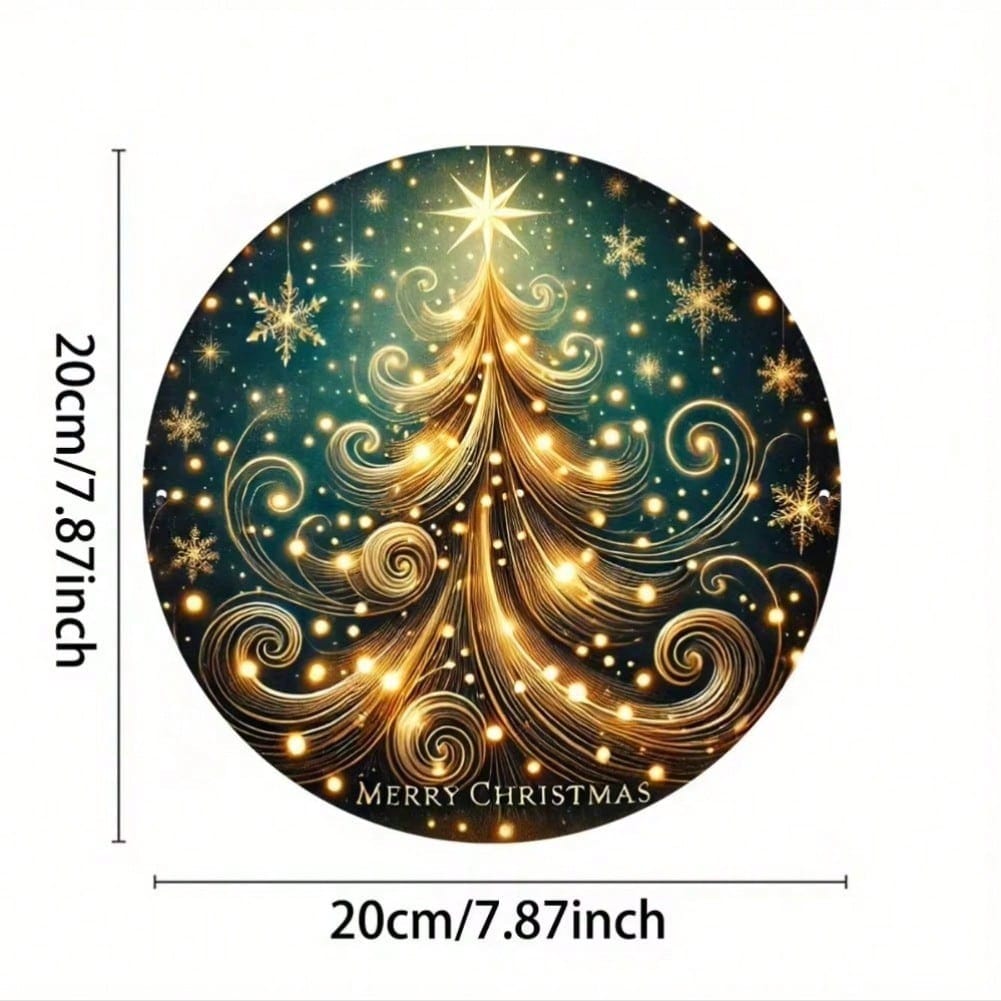 

Festive Christmas Tree Metal Sign Gold Swirls Stars Aluminum Foil Holiday Wall Decor Home Door Living Room Bedroom Kitchen Bathroom 20x20 разноцветный