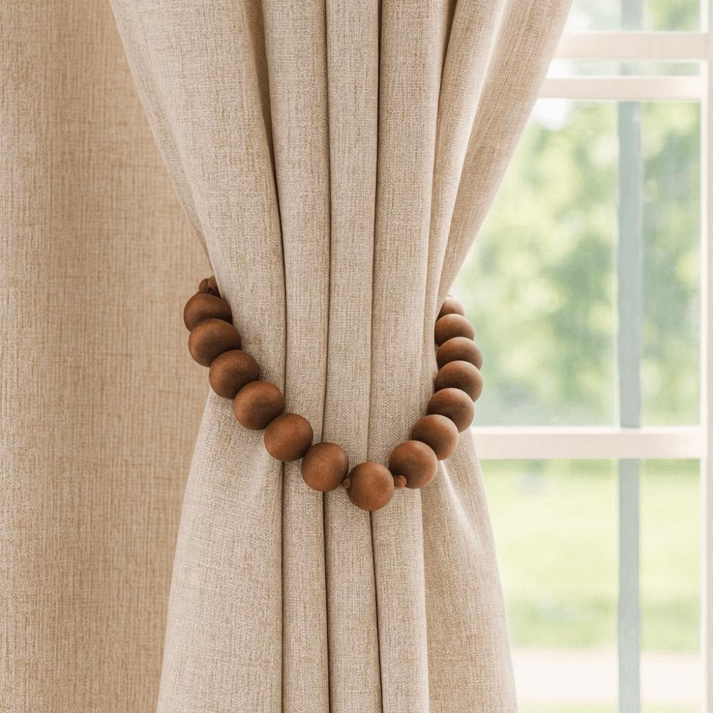 2Pcs Handmade Bead Curtain Buckles Minimalist Curtain Tie Backs Rustic Curtain Tie Rope  Home Decor