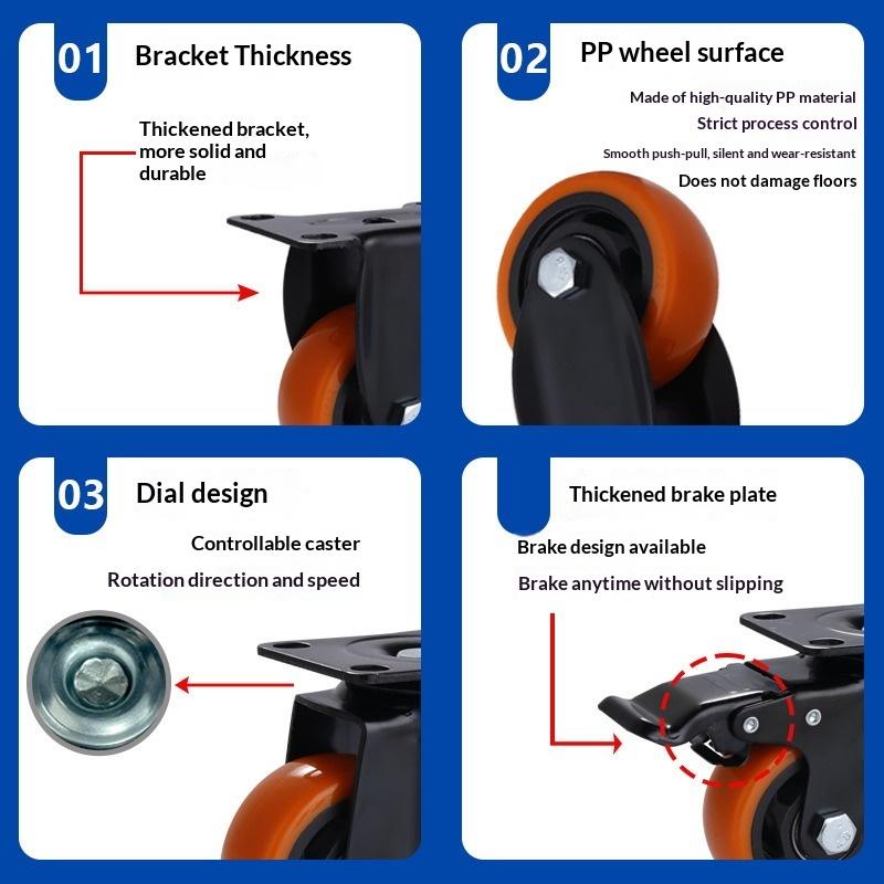 1.5 Inch Swivel Castor Wheels 2/4Pcs Shock Absorbent Rubber Brake for Trolley Indoor Furniture