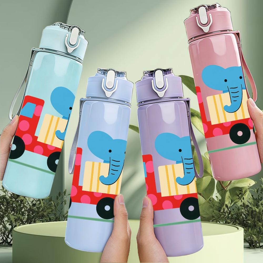 1PC Elephant Truck Cartoon Figure 750ml Color Plastic Sports Water Bottle Leakproof Flip Straw Lid For Sports Office Home Use