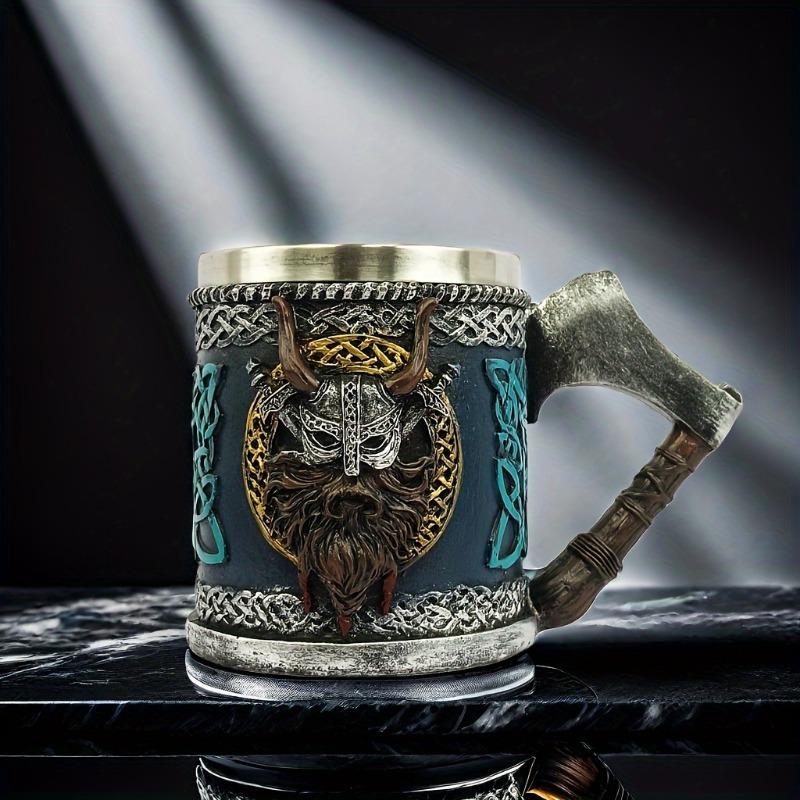 1pc 450ml/15.22oz Viking Beer Cup, European Battle Axe 3D Viking Mark Figures Mark Coffee Cup Gift