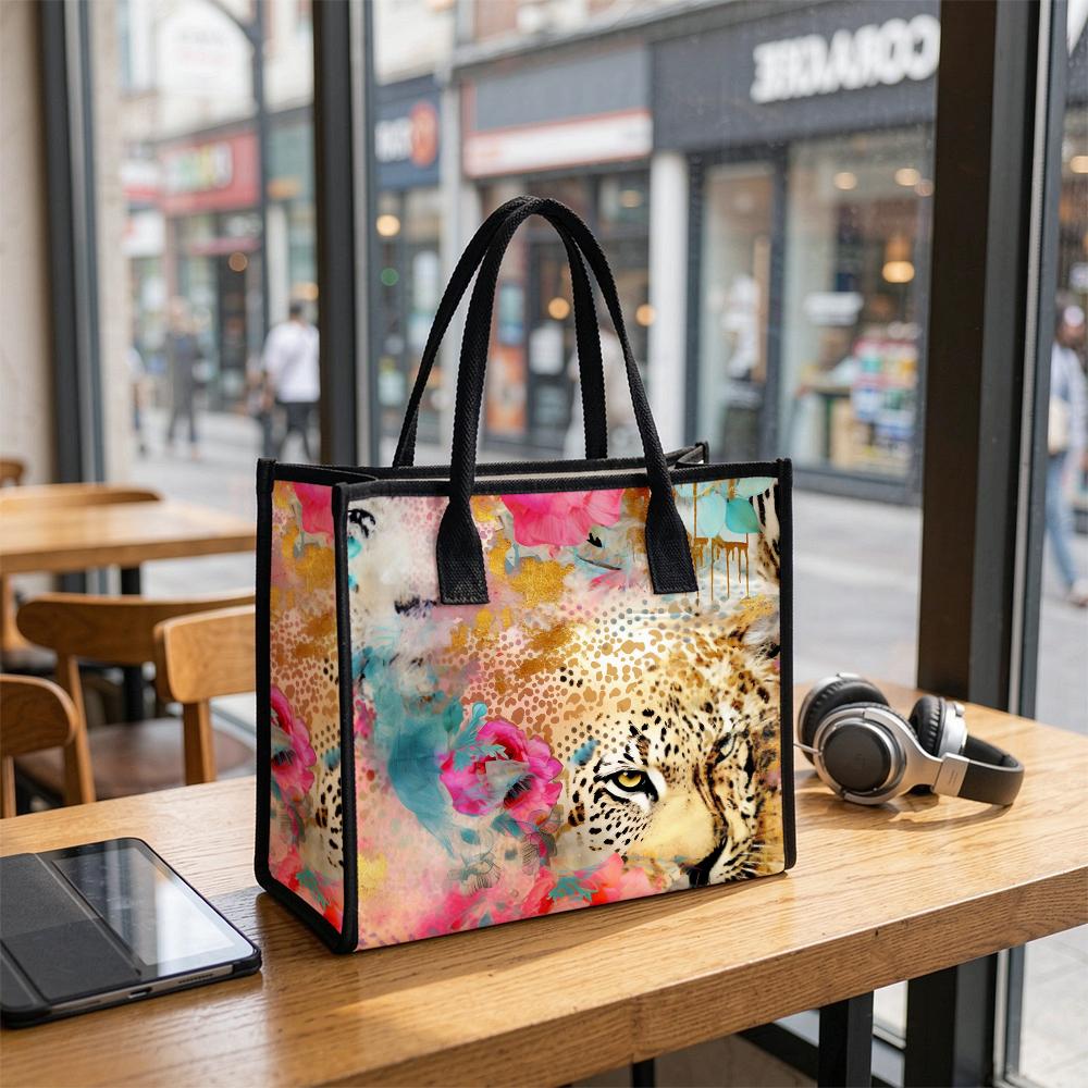 Fashion Leopard Floral Print Large Tote Bag Casual Reusable Shopping Shoulder Bag for Women Daily Use