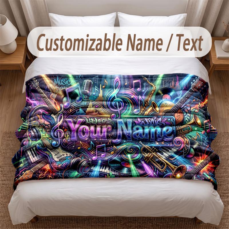 Music General Theme Soft Blanket Personalized Custom Name Text Print Warm Blanket Home Sofa Bedroom Decor