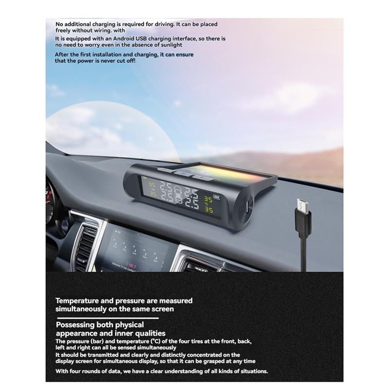 For Cars Solar TPMS Intelligent Tire Pressure Monitoring System Featuring Air Pressure Sensors And Temperature Gauge