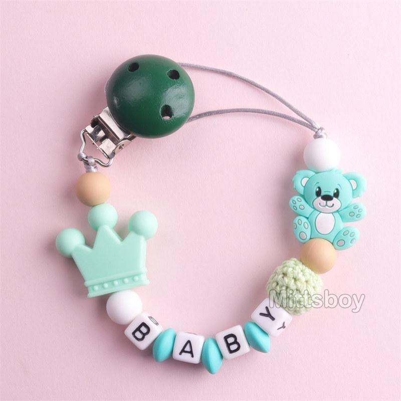 Newest Custom Personalized Name Pacifier Clips Handmade Beech Chains Silicone Beads Holder Soother Baby Teething Toys Chew Gift