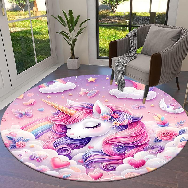 1PC Unicorn Non-Slip Floor Round carpet, Office, family, bedroom, Large Area Rug Indoor Rugs,  Durable PolyesterH0363