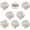 5/10pcs Vintage Rose Cabinet Knobs, Kitchen Minimalist Zinc Alloy White Drawer Pulls for Dressers, Nightstands, Cabinets, Closets with Screws