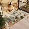 Merry Xmas Door Mat Rustic Pine Branches with Berries Non Slip Soft Washable Entrance Rug Christmas Home Decor