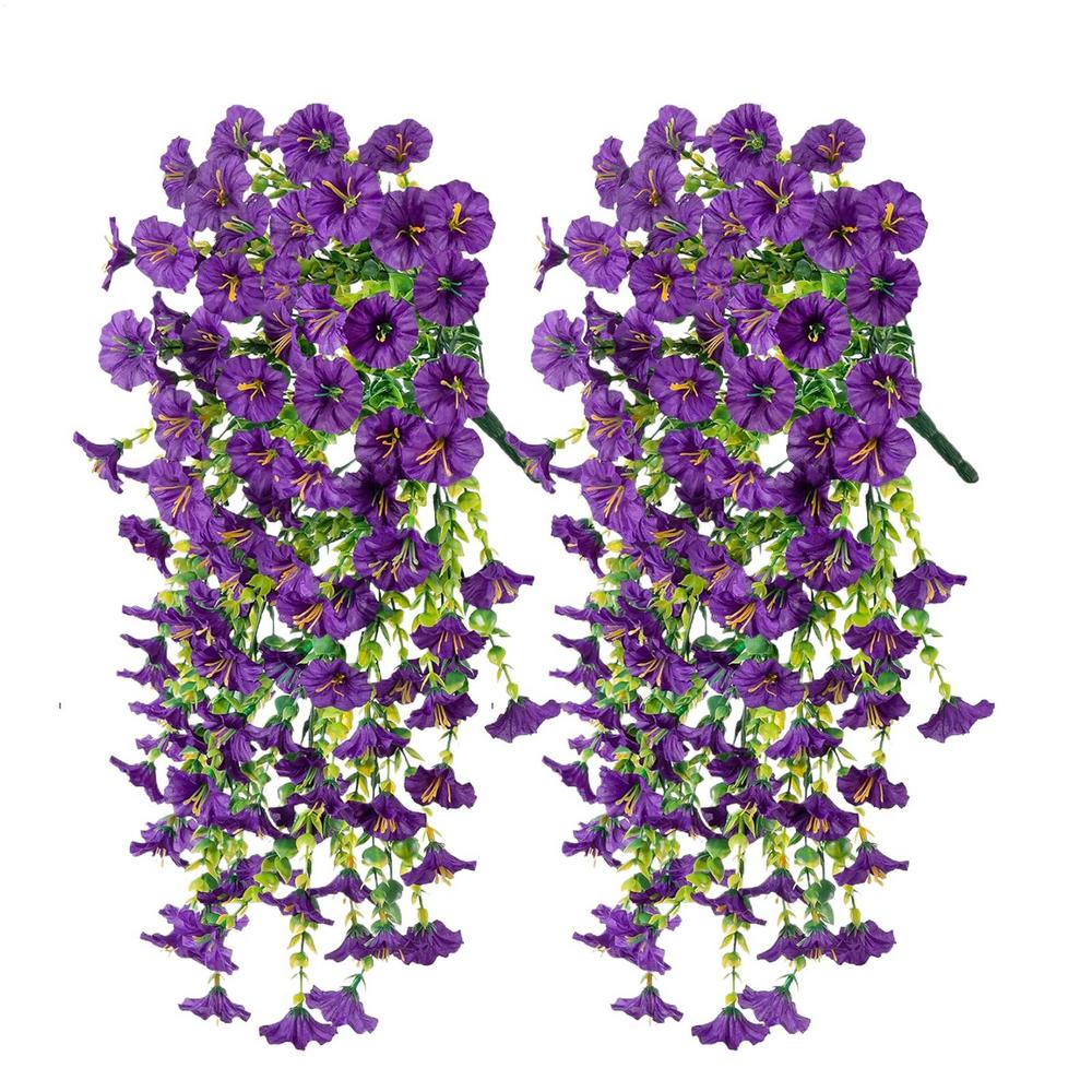 2pcs 75cm Home Decor Hanging Artificial Flowers UV-Resistant Fake Petunias Morning Glory Wall Flower Garland for Garden Wedding