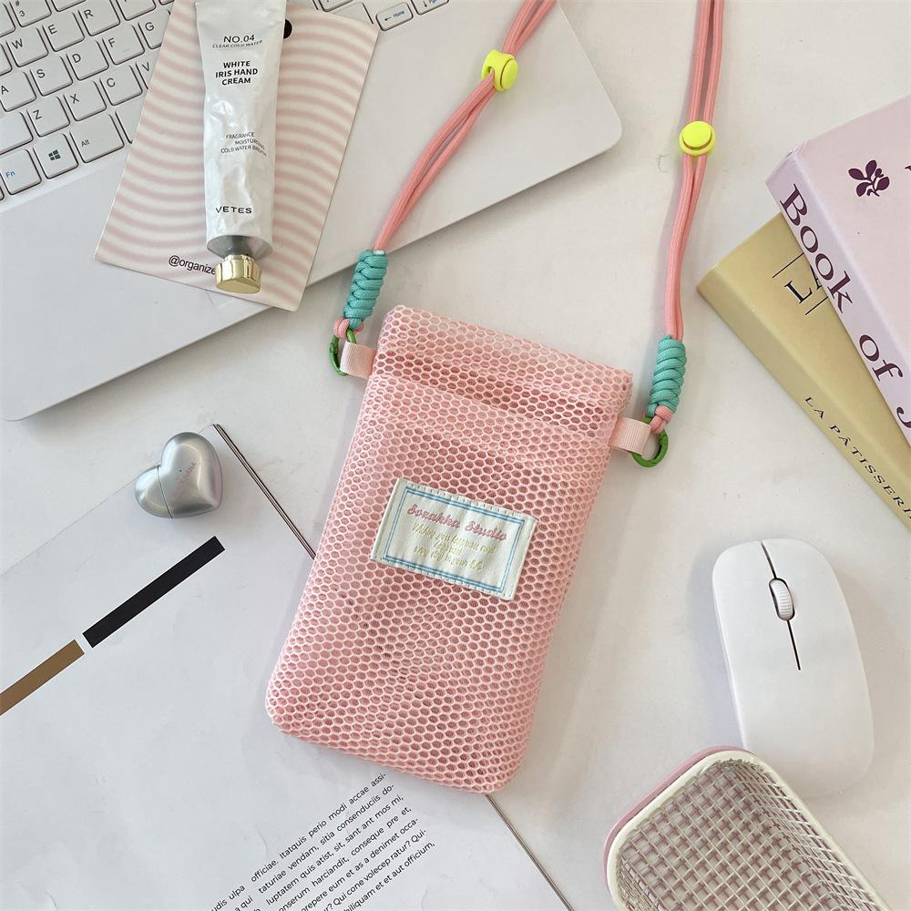 Small Fresh Mesh Mobile Phone Storage Bag Women's New Summer Sweet Lanyard Mobile Phone Bag Messenger Bag