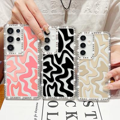 Coque Transparente à Cadre Diamant Pour Samsung S25 Edge S24 FE S23 Ultra S22 A16 A56 A36 A15 A55 Motif Rayures Colorées Antichoc Silicone Souple Housse de Téléphone