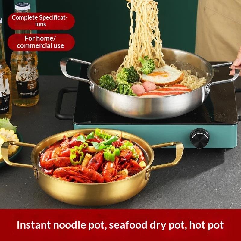 Stainless Steel  Pot With Double Handles Food Grade Perfect For Cooking Ramen Seafood Home Restaurant Use