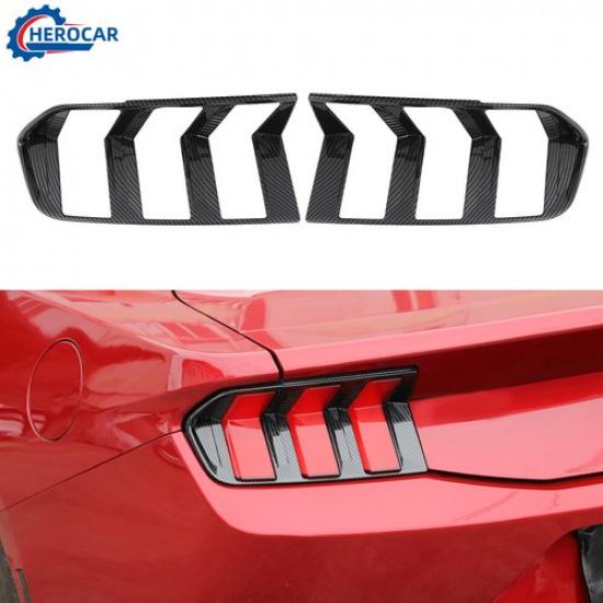 2Pc Carbon Fiber Taillight Lamp Cover Trim Frame Bezels For Ford Mustang 2024-25