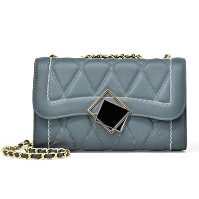 Fashionable, Fresh and Sweet One-shoulder Leather Tilted Straddle Women's Bag Head Layer Leather Summer Chain Small Square Bag