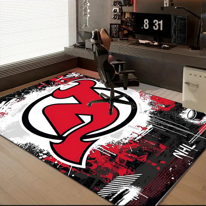 Jersey Devils Logo Floor Mat for Living Room, Game Rooms, Office, Bedroom, Office Floor Mat Playful Design, Christmas Fan Gifts