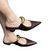 Women's Summer Slippers New Pointed Toe Flat Mule Slides Solid Color Brown Outdoor Fashion Sandals