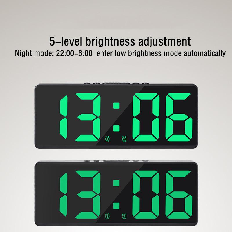 Led Mirror Alarm Clock Voice Control Digital Table Clock Temperature Snooze Display Night Mode Bedroom Bedside Clock Home Decor