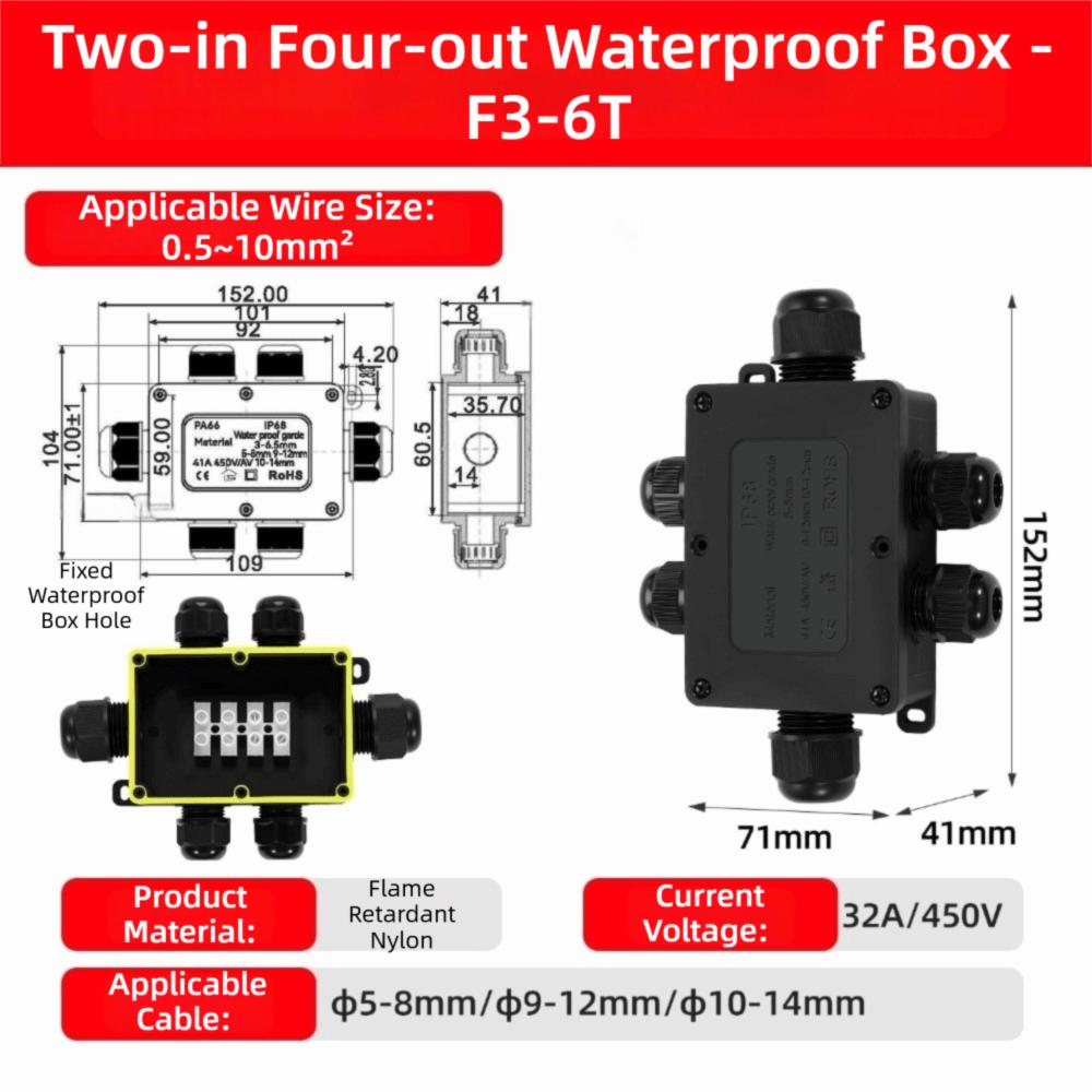 2-6 Way Trunking Connectors IP68 Rated IP68 Waterproof Junction Box  Outdoor Use