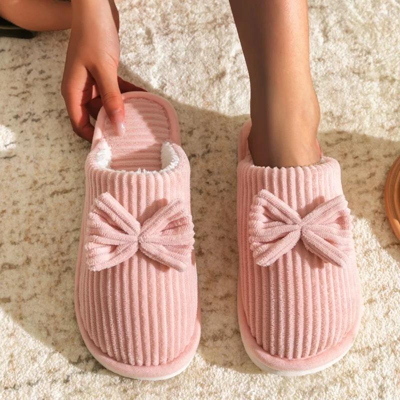 Fashion Comemore Fashion Women's Bow Slippers Fall/Winter Indoor Bedroom Floor Lightweight and Comfortable&Soft Warm Slippers for Home