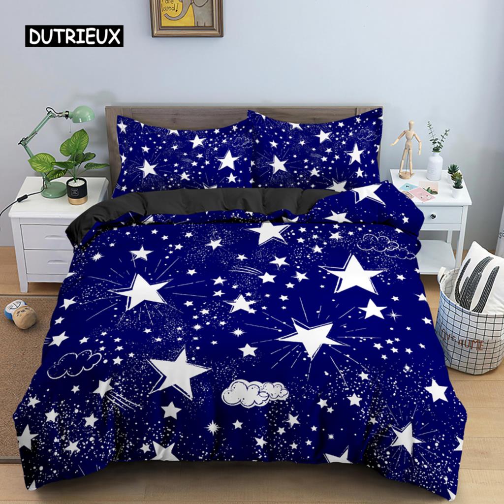 Colorful Stars Duvet Cover Set Microfiber Yellow Pink Stars Soft Bedding Set Single King Queen Twin Size 2/3pcs Comforter Cover