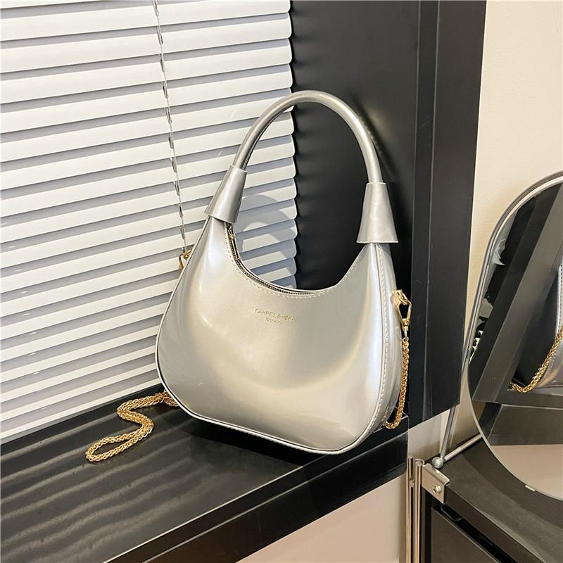 2025 Spring New Popular Angola Burgundy Patent Leather High-end Handbag Texture Women's Bag U-shaped Dumpling Bag