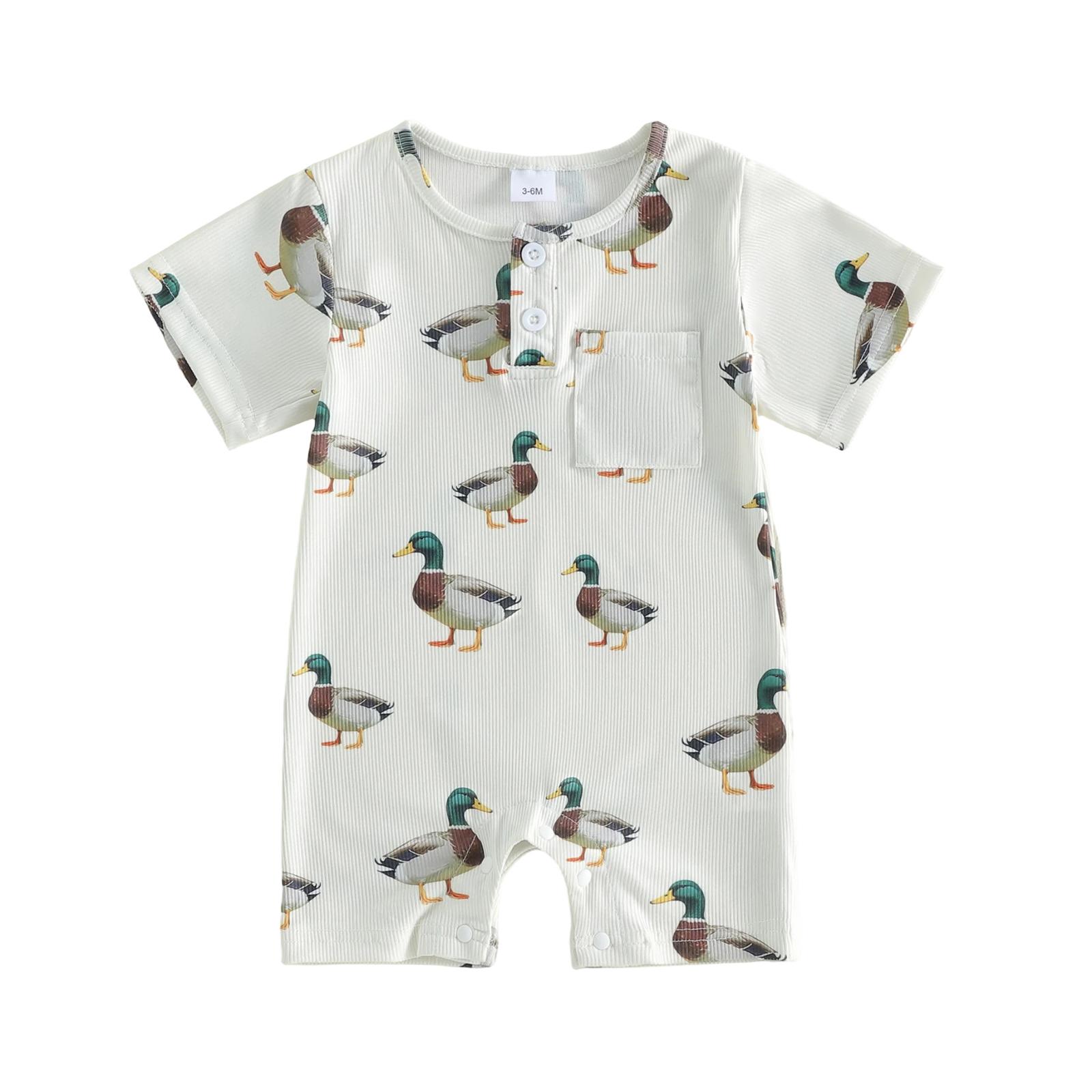 Children Clothing Yulin-001 Unisex Infant Beige Baby Boy Summer Romper Short Sleeve Round Neck Animal Print Jumpsuit Newborn Playsuit Cm