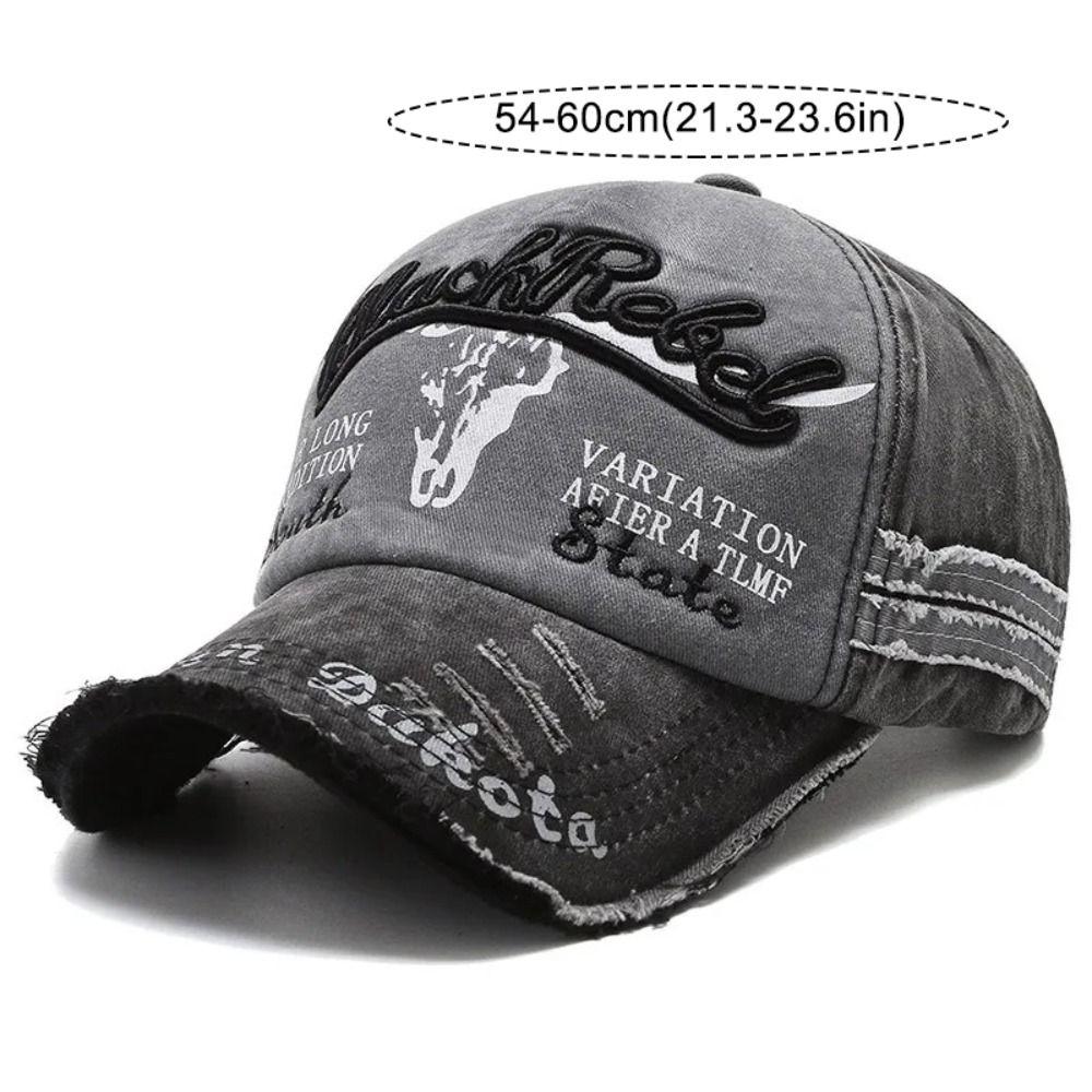 Adjustable Distressed Faded Cap Cow Head Pattern Sunscreen Hats For Man Women Outdoor Sports