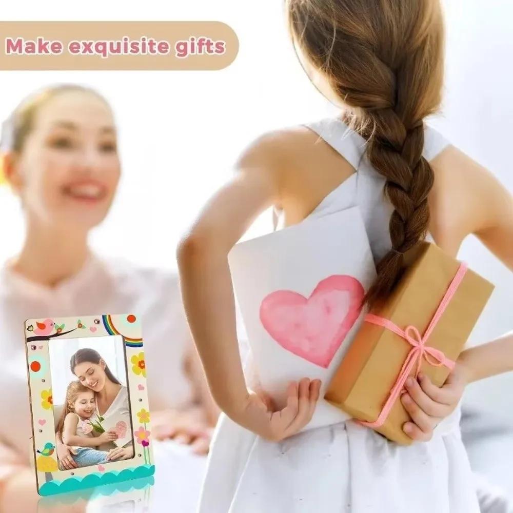 DIY Wooden Picture Frames 6inch Standing Photo Frames with Display Stand Photo Postcard Home Table Decoration