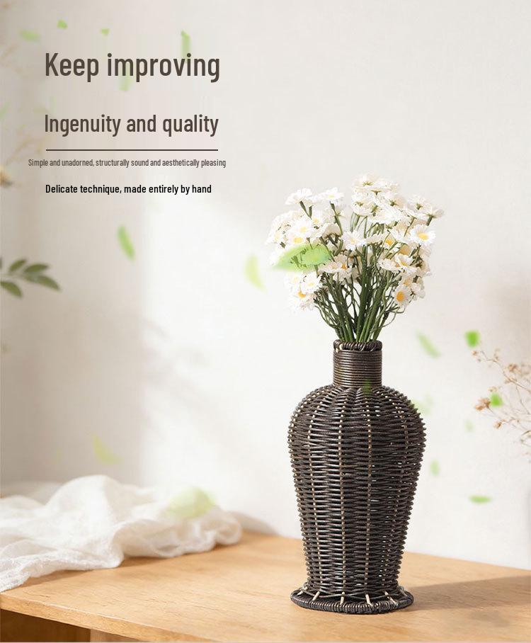 High-Grade Imitation Rattan Woven Vase for Dried Flowers - Elegant Living Room and Desktop Ornament