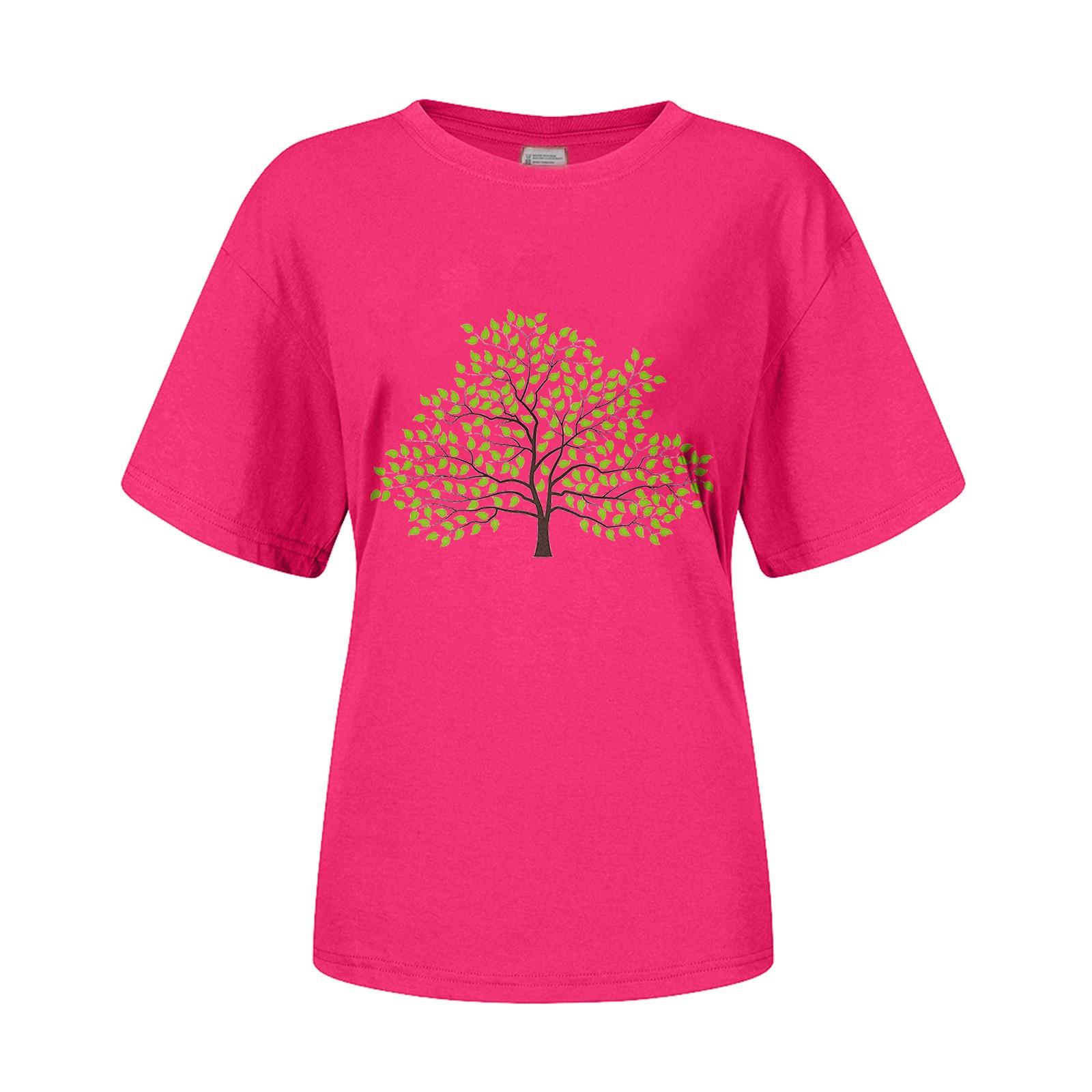 

(SU)Women s Fashion Casual Loose Printed Round Neck Short Sleeve T-Shirt Top