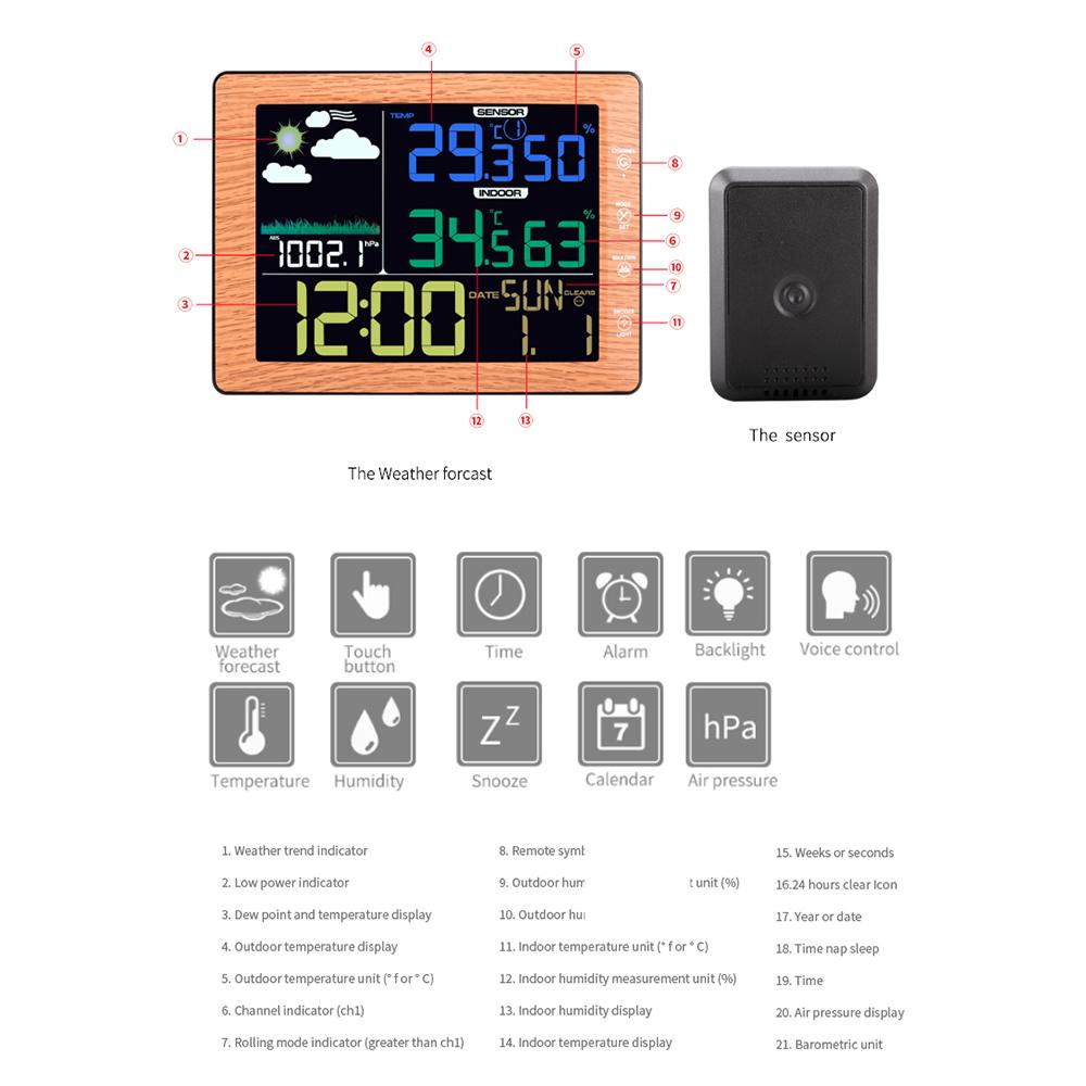 TS-8210 Color Screen Wireless Weather Clock Indoor Outdoor Thermometer Hygrometer Wall Clock