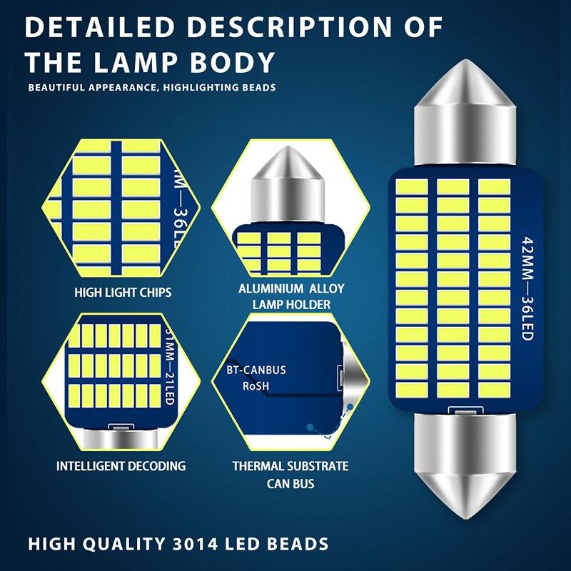 10PCS Festoon C5W LED 31 36 39 41mm 4014 Chips LED Canbus C10W Car LED Interior Reading Light Dome Lamp 12v