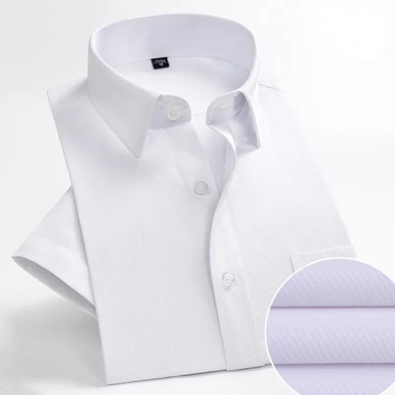 Plus Size Men's Social Short Sleeve Business Casual Shirts Brand Slim Fit Plain Dress Shirts White Black Red Multi-color GOZBKF