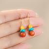 Boucles d'oreilles pendantes en argent style chinois avec agate rouge, turquoise et ambre pour femmes