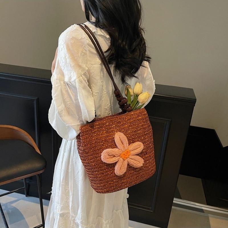Large-capacity Fashionable Beach Bag Vegetable Basket Bag Versatile Flower Weaving