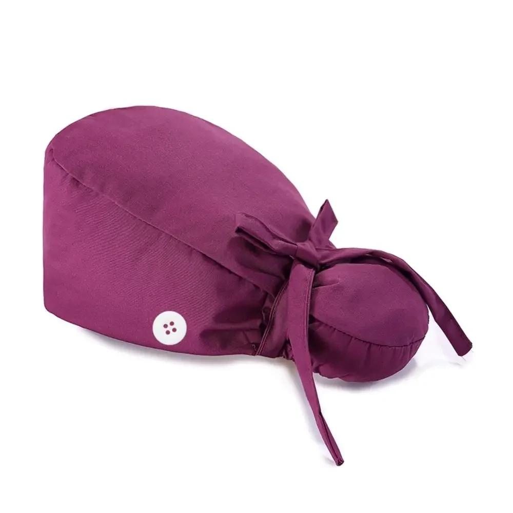 Adjustable HeadCover With Sweatband Men Women Bouffant Hat Pure Colour Cotton Hats Surgical Scrub Cap