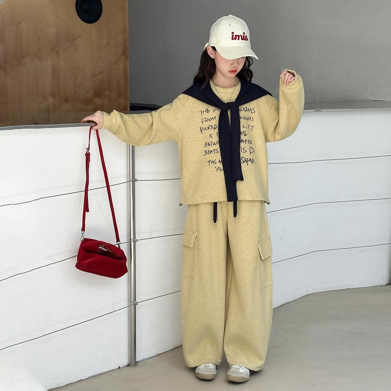 Girls' Korean-Style Sweatshirt & Cargo Pants Set 2025 - Autumn Fashion for Children