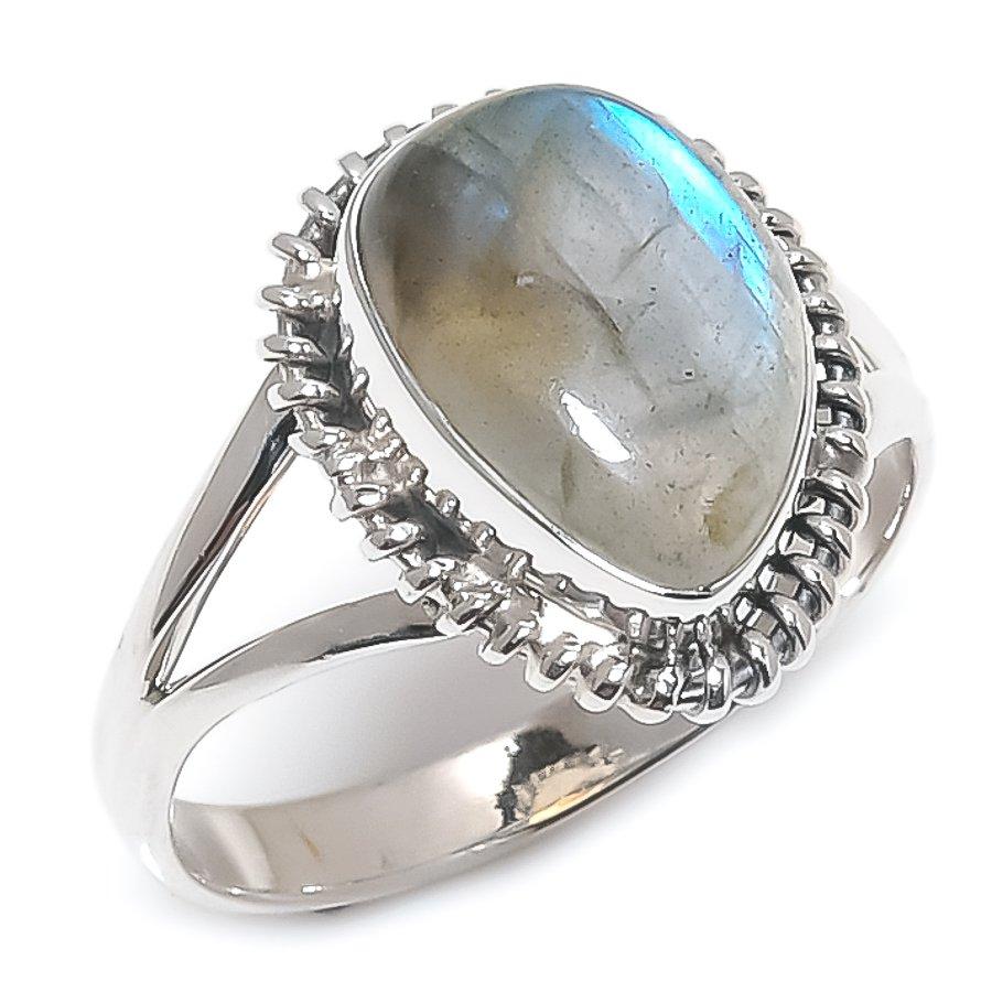 Natural Labradorite Gemstone Handmade 925 Solid Silver Jewelry Ring Size 10 k7m58