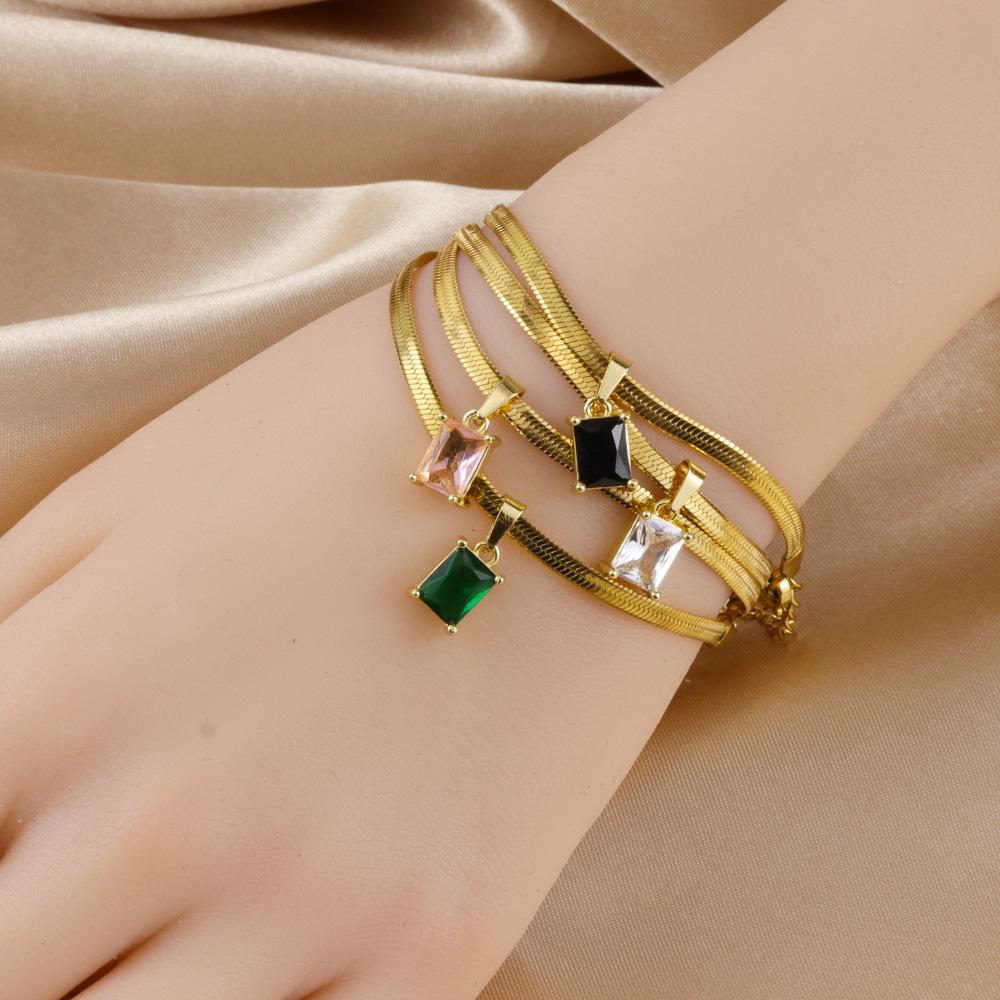 Stainless Steel Green Diamond Jewelry Set: Necklace, Bracelet & Earrings with Trendy Style and Square Design.